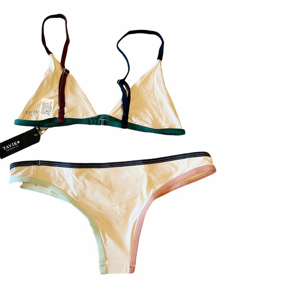 TAVIK Bikini Set Zepplin Top Jayden Bottom Color Block Tapioca Large NWT - Picture 2 of 12